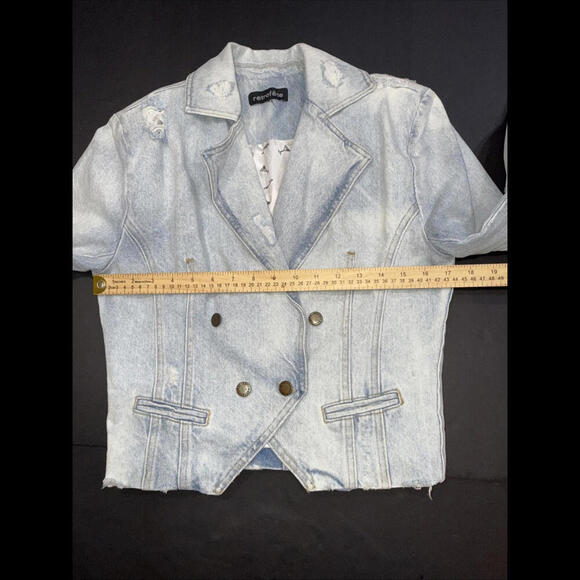 Revolve Retrofête Vivienne Denim Distressed Preppy Designer Jacket SMALL - Picture 13 of 15